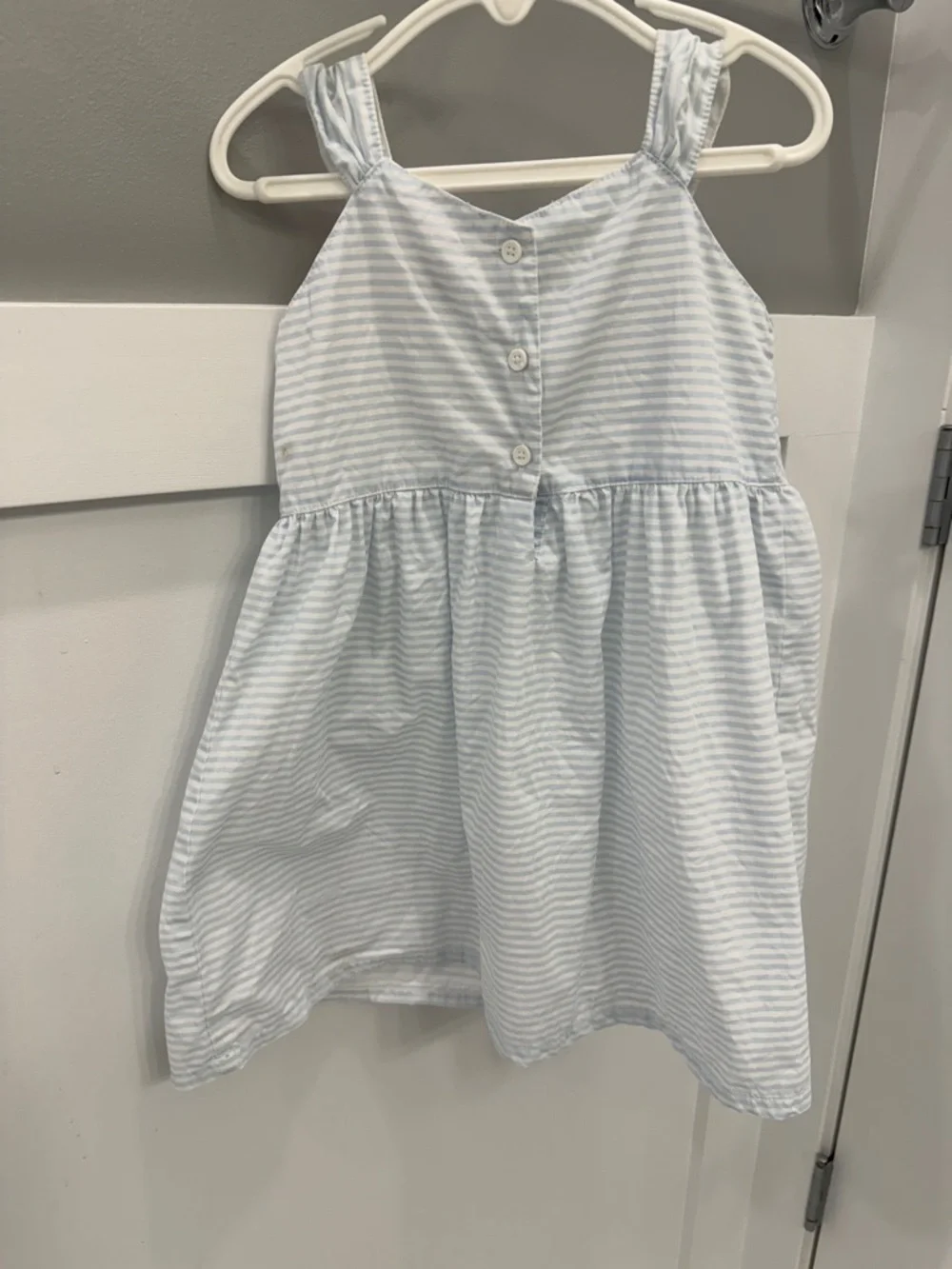 Gymboree Light Blue & White Striped Sundress with Coral Flower 100% Cotton